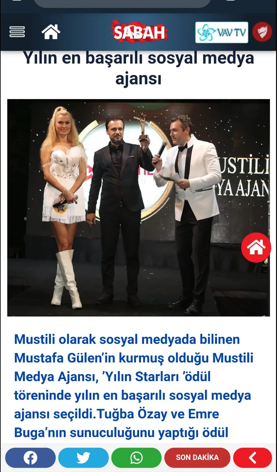 Sabah — Yılın en başarılı sosyal medya ajansı haber kupürü