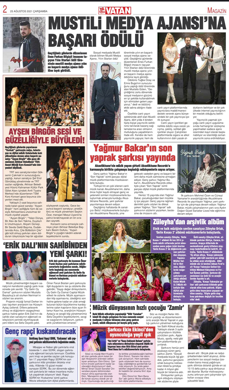 Önce Vatan — Mustili Medya Ajansı’na başarı ödülü haber kupürü